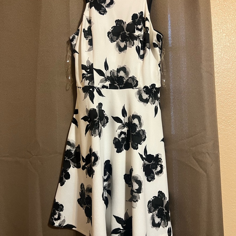 Floral Black and White Sleeveless Dress